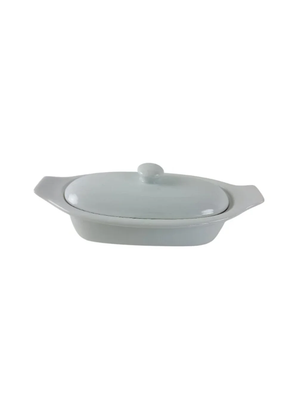 White Porcelain Oval Boat Butter Dish With Lid 8.5